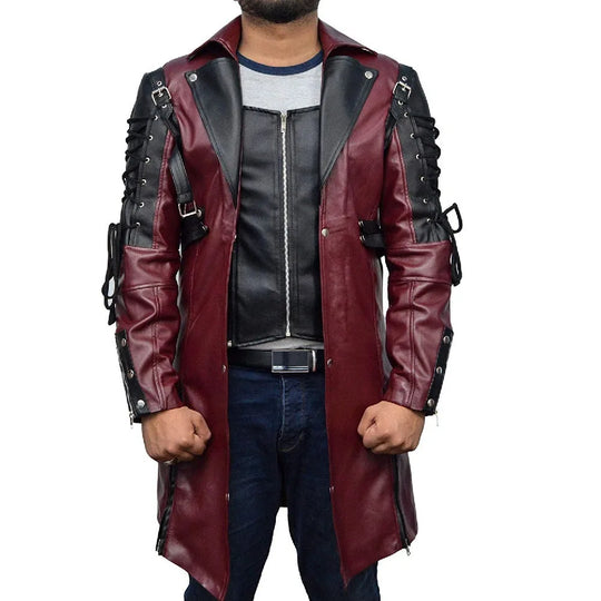 Long Leather Jacket Men Gothic Vintage PU Leather Trench Coats Fashion Moto Biker Outwear Mens Punk Style Motocycle Jackets Man