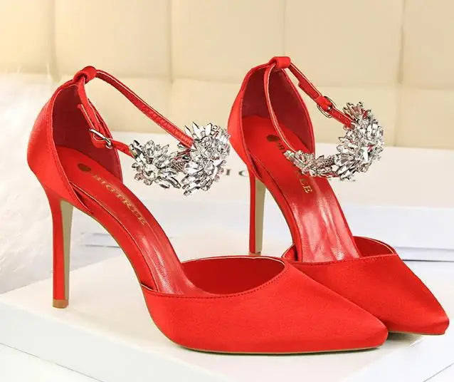 New Arrival Women Sandals High Heels 8Cm Elegant Office Ladies Shoes Women Sandals Silk Material Luxury Singles Party Shoes