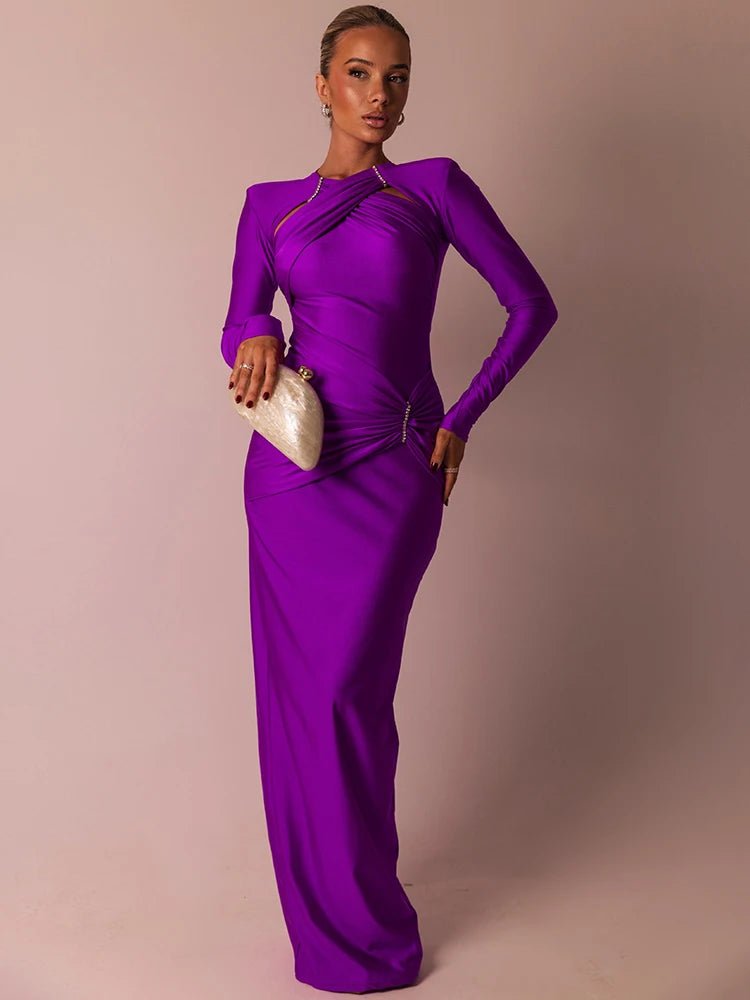 Mozision Hollow Out Long Sleeve Sexy Maxi Dress For Women Gown Fashion