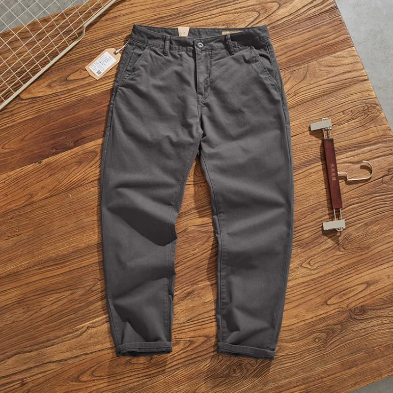 May Khaki American retro simple cargo pants men's heavy chino casual