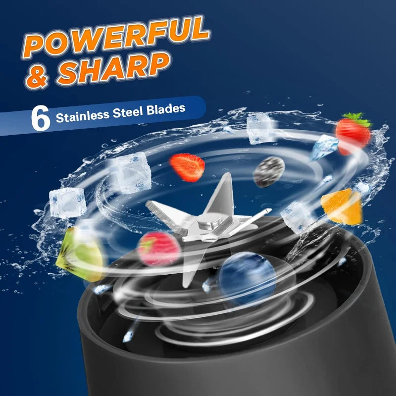 Portable Blender, Personal Blender USB Rechargeable, Mini Blender for Shakes and Smoothies, Strong Cutting Power with 6 Blades