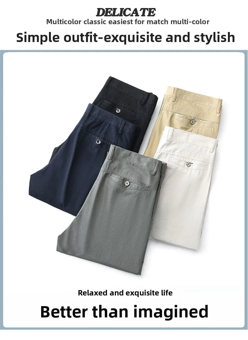Top Quality 100% Cotton New Brand Casual Fashion Business Long Pants Straight High Waist Regular Fit Trousers Men's Clothing