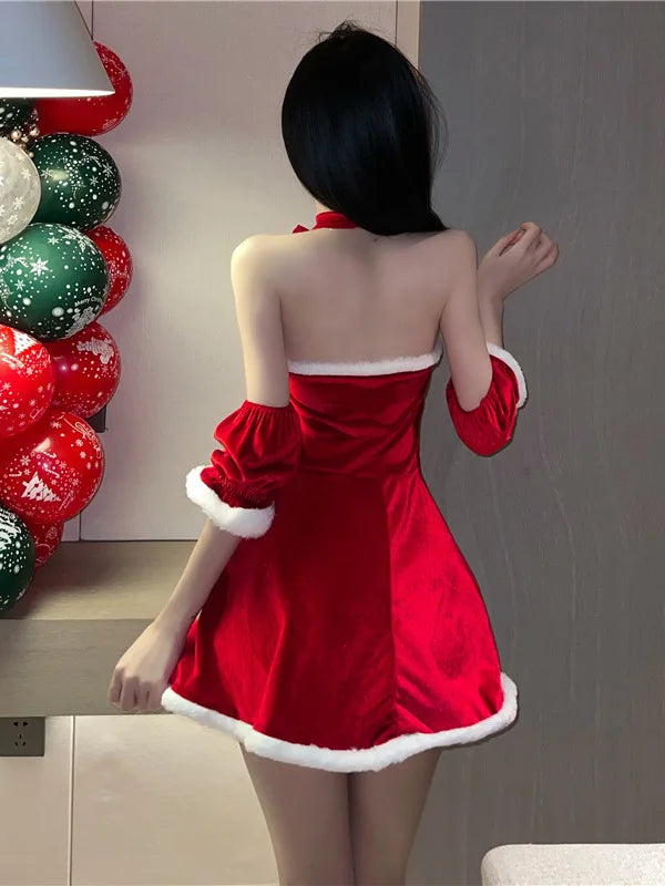 Sexy New Year Christmas Red Spicy Girl Plush Sex Mini Dress Girl Hot
