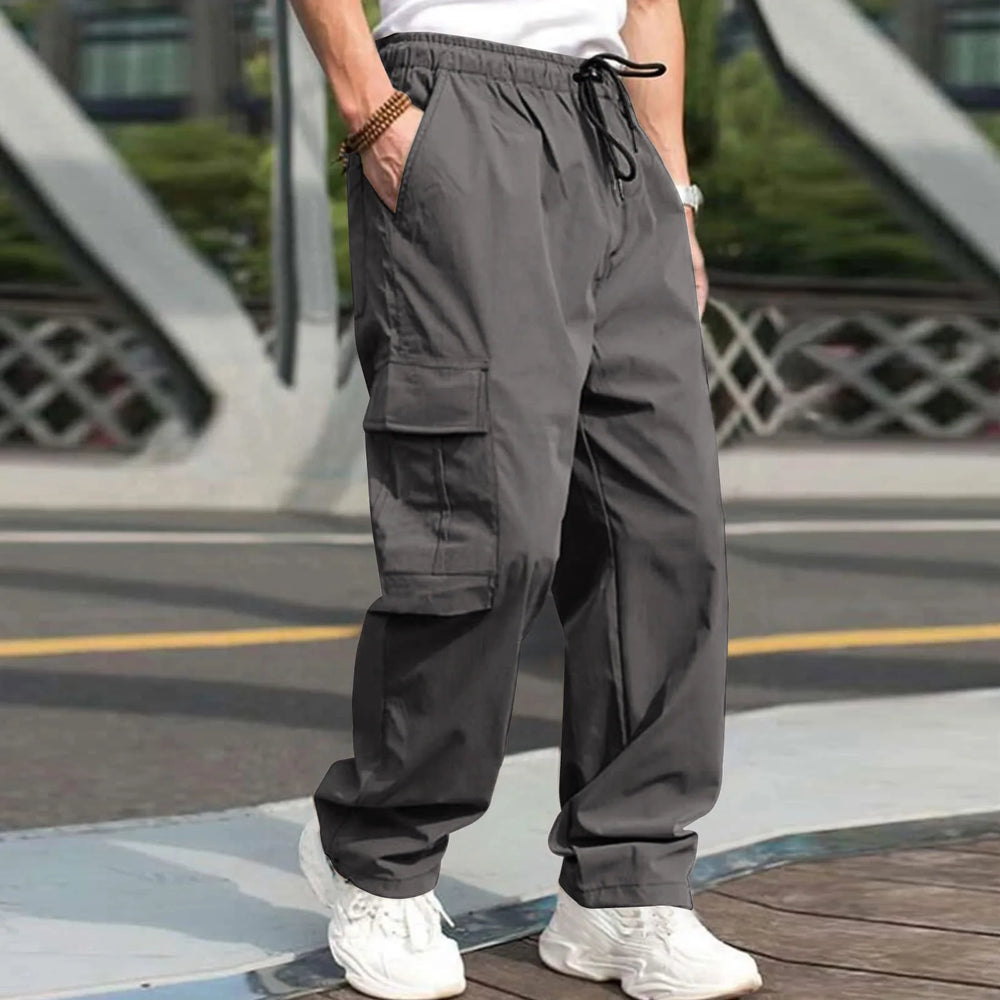 Casual Streetwear Pants Solid Color Cargo Pants Drawstring Design
