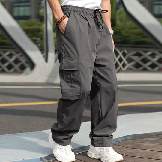Casual Streetwear Pants Solid Color Cargo Pants Drawstring Design