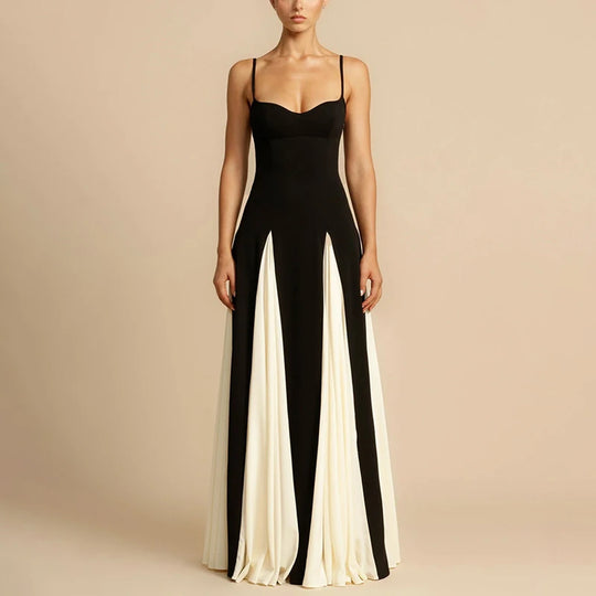 Sling Contrast Color Women's Dress V Neck Elegant Party Dress Fashion