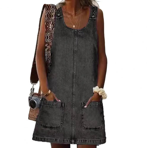Fashion Faux Denim Dress Breathable Suspender Dress Skin-touch Pure