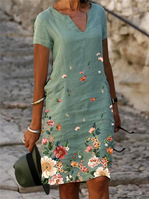2024 Summer Elegant Women Dress Oversize Printed V-neck Dresses Female
