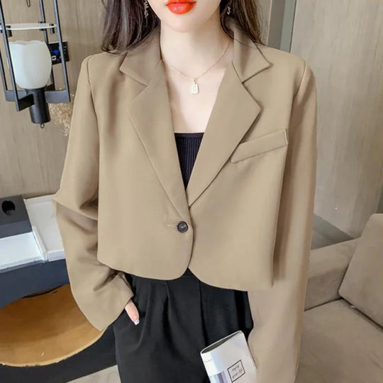 Lucyever Korean Cropped Blazers Women Solid Color Simple Single-button