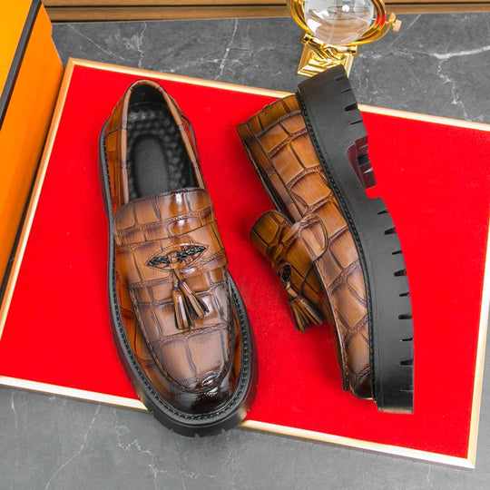 Business Tassel Loafers Shoes Slip on Casual Thick Bottom Leather Black Dress Party Shoes Boat Loafers For Man Fashion Moccasins