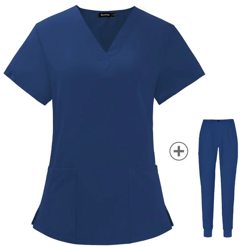 Solid Color Nursing Scrubs Women Uniforms Elasticity Pet Clinic Nurse
