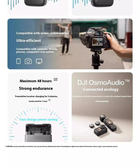 DJI Mic Mini 2TX 1RX add Charging Case Two-Level Active Noise Cancelling 48-Hour Operation High-Quality Audio Stable Transmissio