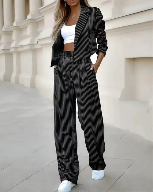 Mandylandy Casual Striped Suits Women Outfits Summer Short Style Lapel
