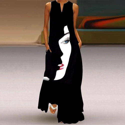 Summer Outdoor Street Fashion Women's Long Dress New Abstract Art