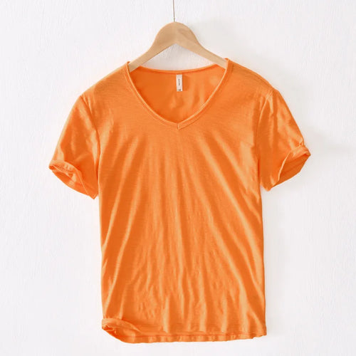 Summer T Shirt Men 100% Cotton Short Sleeve Tshirt V-neck Tops&Tee