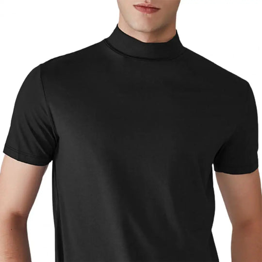 Men Half High Collar Slim Fit T-shirt Summer Casual Short Sleeve Solid