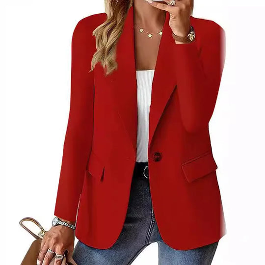 Women's Blazer Suit Long Sleeved Solid Color Notched Collar Suit