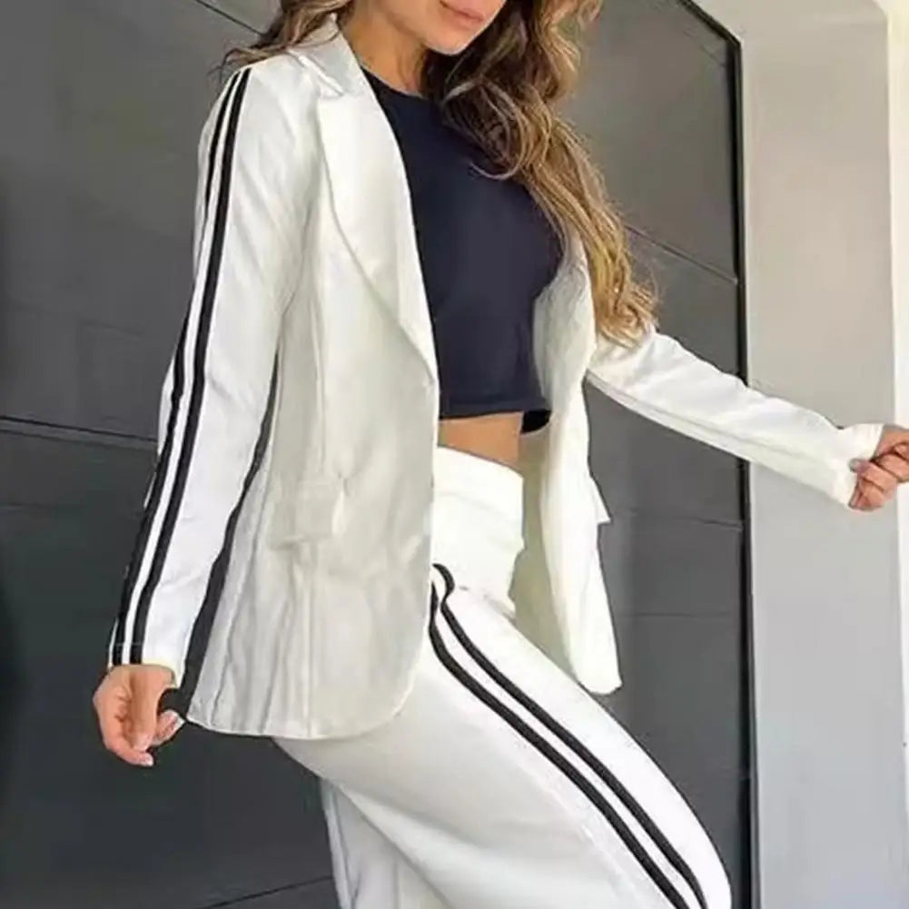 2 Pcs/Set Women's Blazer Formal Coat Pants Set Autumn Winter Long