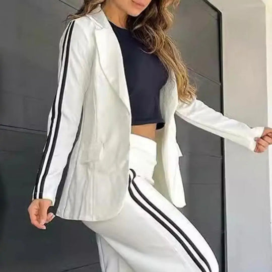 2 Pcs/Set Women's Blazer Formal Coat Pants Set Autumn Winter Long