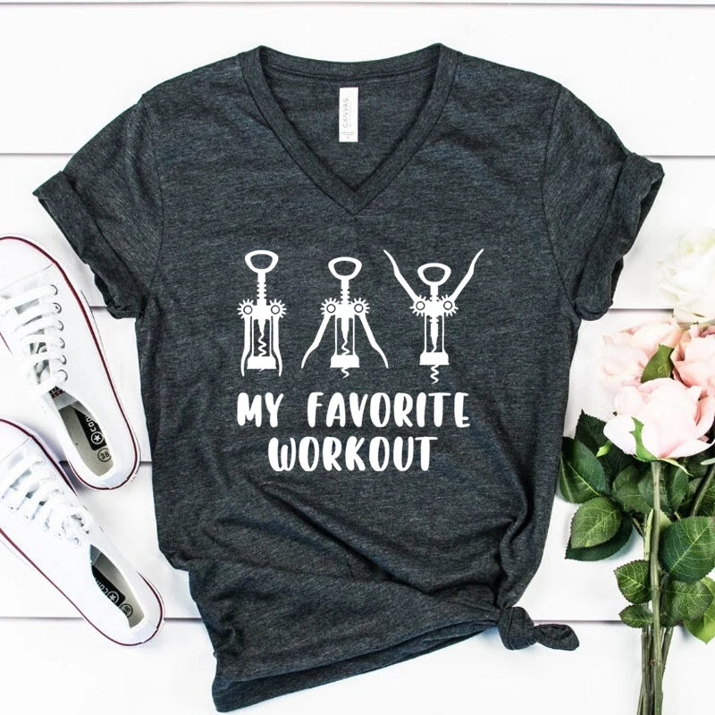 My Favorite Workout Print Tshirt Spring Short Sleeves Women Tee Funny