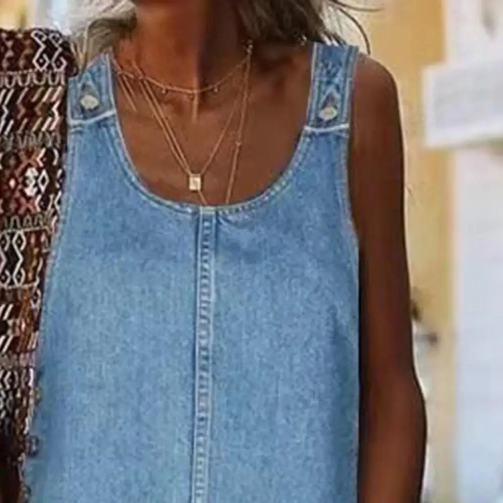 Fashion Faux Denim Dress Breathable Suspender Dress Skin-touch Pure