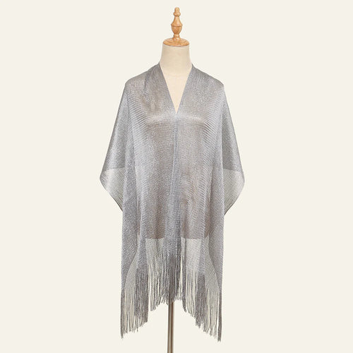 Shiny Bright Silk Scarf Women Evening Dress Shawl Tassel Gold Silver