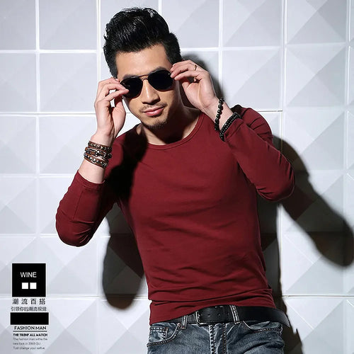 Lycra Cotton Men's T-Shirts Long Sleeve V Neck T Shirt MRMT Men