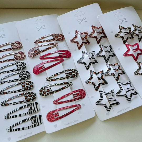 8pcs/set Leopard Print Hair Clips for Women Girls Vintage Geometric