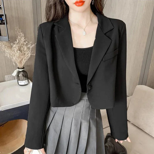 Lucyever Korean Cropped Blazers Women Solid Color Simple Single-button
