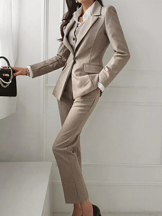 Korean Fashion Women Blazer 3 Pcs Vintage Long Sleeve Suit Jackets