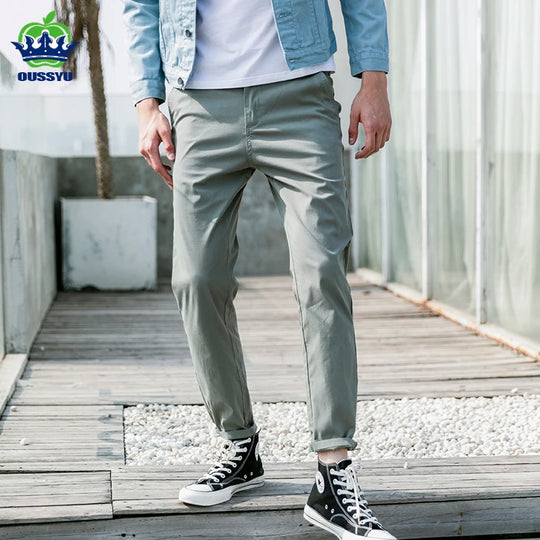 OUSSYU Spring Summer New Casual Pants Men Cotton Slim Fit Chinos