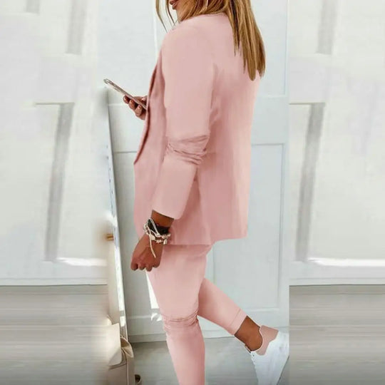 Plaid Splice Slim Fit Jacket Blazer Casual Wide Leg Pants Two Piece