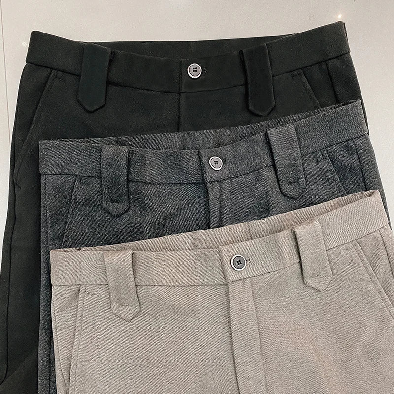 Autumn Winter Thickened Suit Pants Men Casual Slim Fit Straight