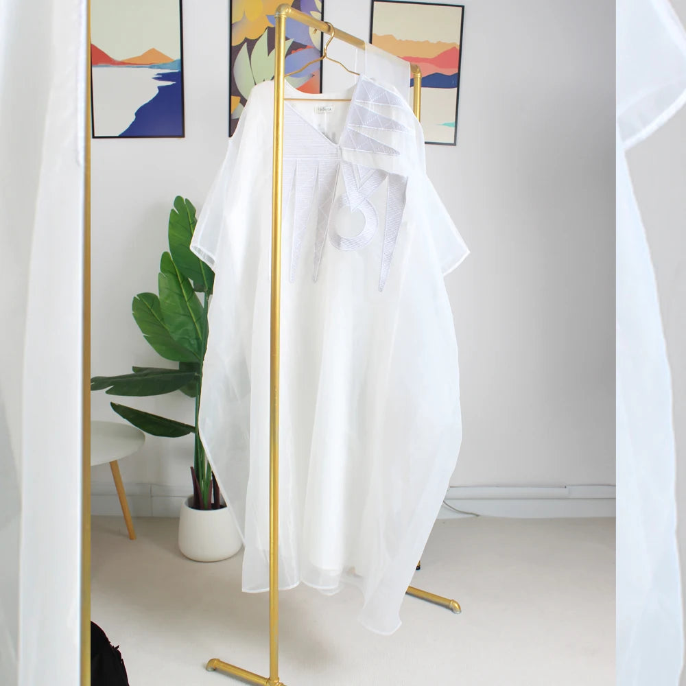 African Attire For Women White Abaya Embroidery Plus Size Elegant