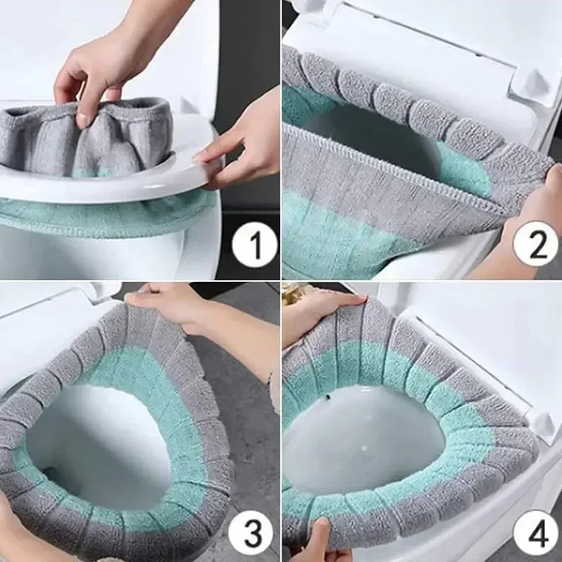 Universal Toilet Seat Cover Winter Warm Soft Seat Mat O-shaped Fleece Pad Bathroom Seat Cushion with Handle Bathroom Accessories
