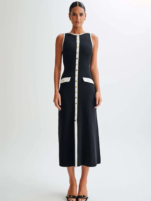 Knit Ribbed Cardigan Maxi Dress Female High Waist Slim Pocket