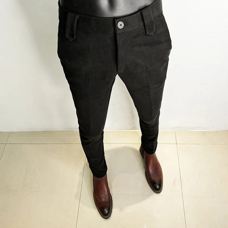 Autumn Winter Thickened Suit Pants Men Casual Slim Fit Straight