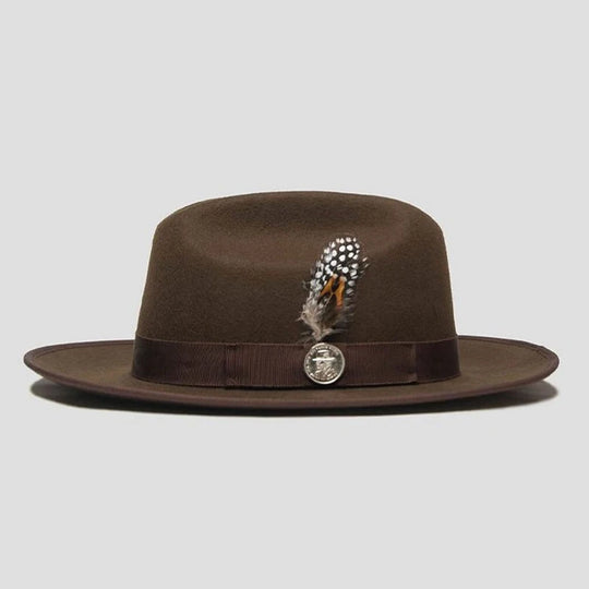 Warm Soft Lightweight Wool Felt Fedora Hat with Feather British Style Autumn Winter Versatile Unisex Adjustable Band