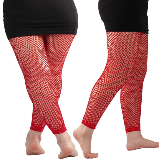 Women's Footless Fishnet Ankle Tights Plus Size High Waist High