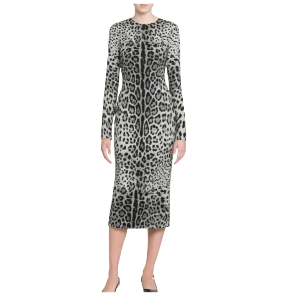 Elegant Women's Party Dress 100% Silk | Luxury Designer Black Leopard Print Midi | Evening Cocktail Gown