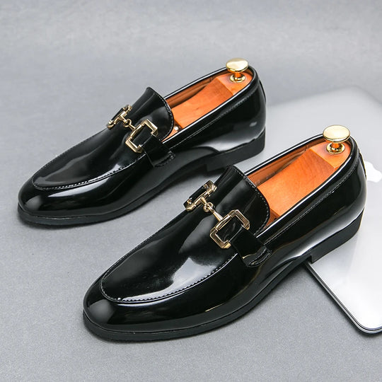 Men Loafers Pu Shinning Leather Slip-On Round Toe Dress Shoes Spring Autumn Handmade Men's Casual Shoes for Business Plus Size