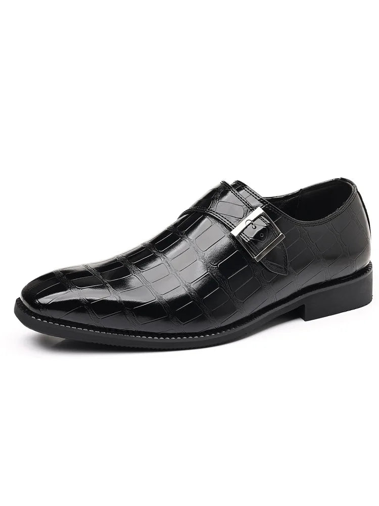 Gentleman Monk Strap Loafers Men's Crocodile Pattern Belt Buckle Leather Shoes Designer Formal Wedding Dress Homecoming Footwear