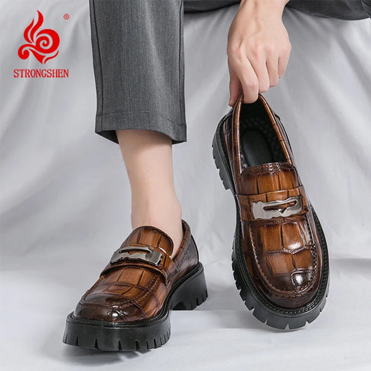 STRONGSHEN Men Oxford Shoes Leather Platform Casual Shoes Comfortable Formal Loafer Business Office Formal Dress Shoes 38-46