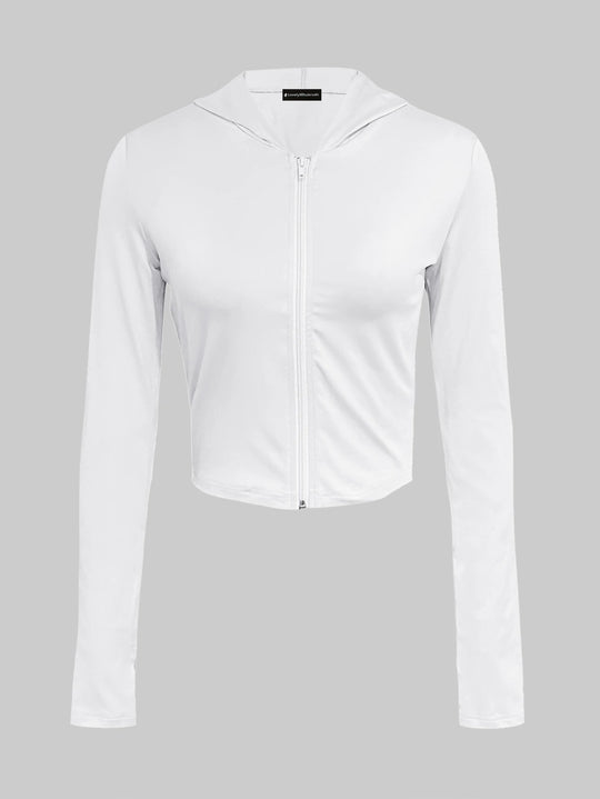 LW Hooded Collar Crop Top T-shirt Autumn Solid Color Long Sleeve Women's Hooded Crop Tops Slim Fit Short Streetwear Sporty sport