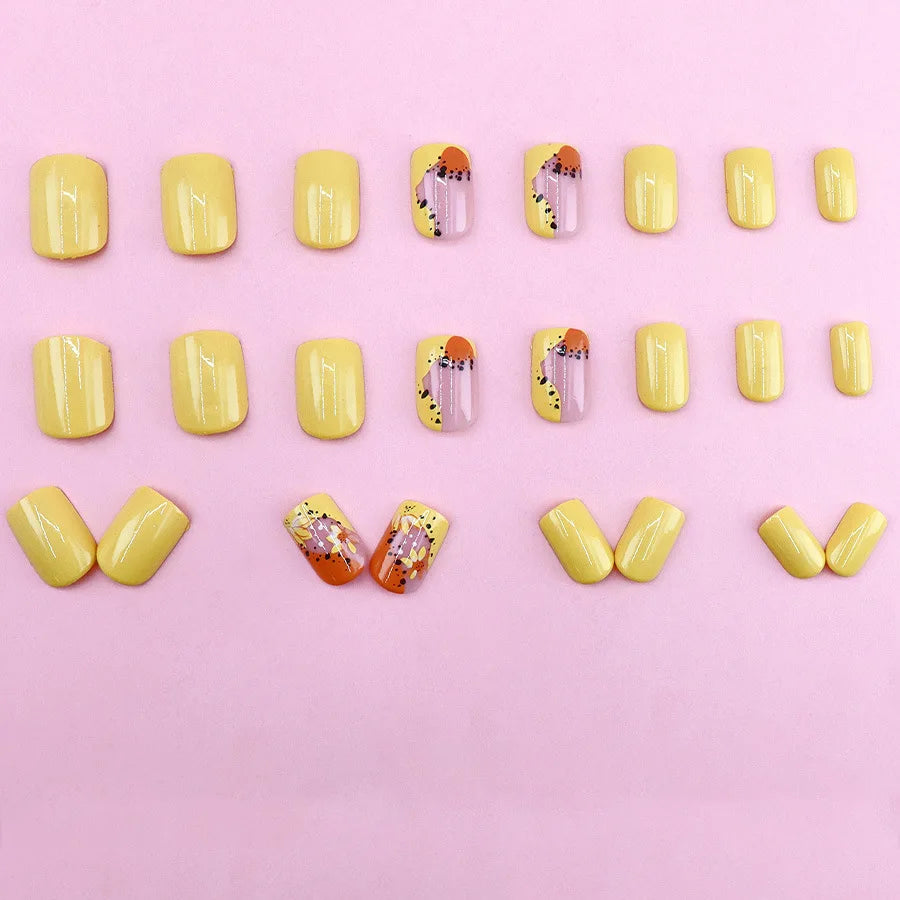 24pcs/set short saure fake nails for Spring summer season french style flowers butterfly design press on false nail art tips
