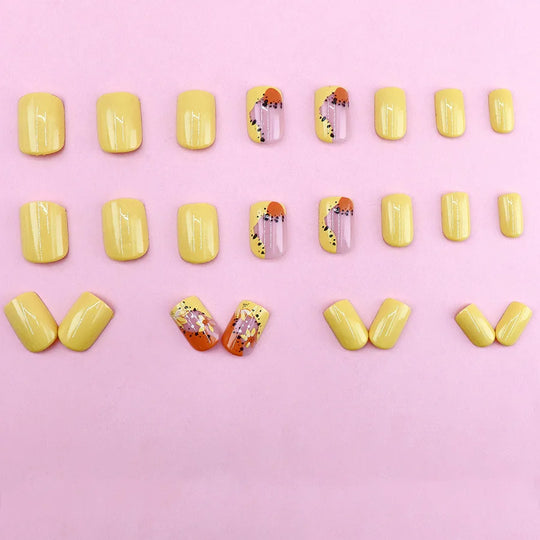 24pcs/set short saure fake nails for Spring summer season french style flowers butterfly design press on false nail art tips