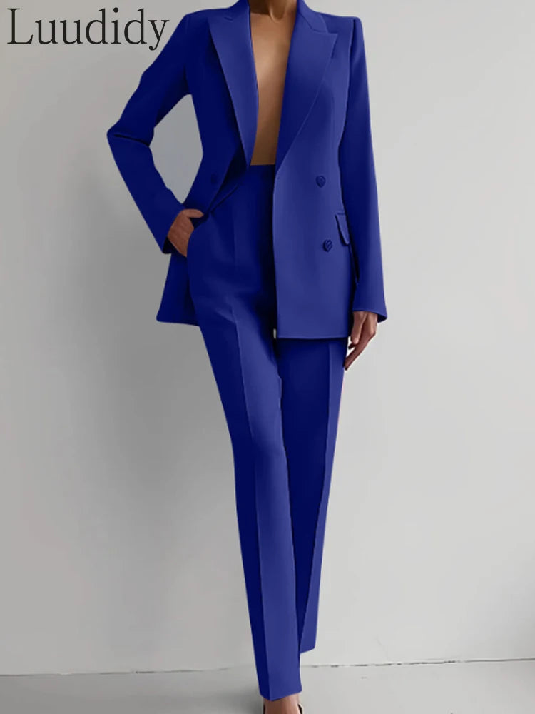 Two Piece Suit Women's Blazer Suit Office Lady Long Sleeve Blazer and