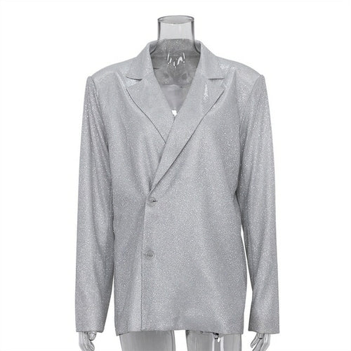 Taruxy Sliver Sparkly Oversized Blazer Sets For Women Suit Ladies