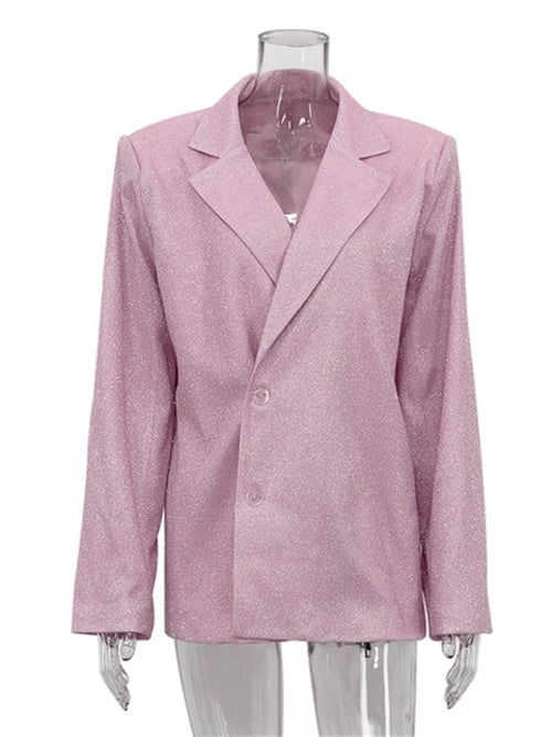 Taruxy Sliver Sparkly Oversized Blazer Sets For Women Suit Ladies