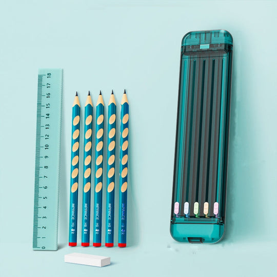 4 in 1 Pencil Eraser Ruler Stationery Box(Transparent Blue Green)